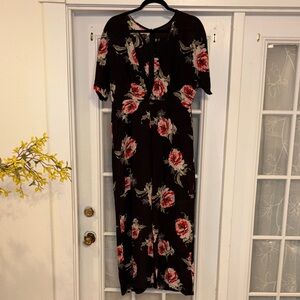 SHEIN Black Jumpsuit with Red & Pink Floral Design XL